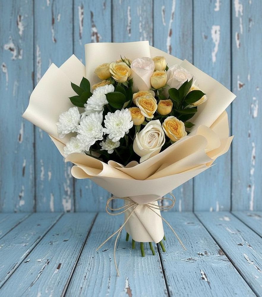 Букет цветов из: Розы и Хризантемы в Старой Купавне