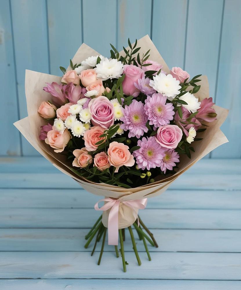 Букет цветов из: Хризантемы, Розы и Альстромерии в Старой Купавне
