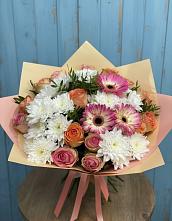 Букет цветов из:  Розы, Герберы и Хризантемы в Старой Купавне
