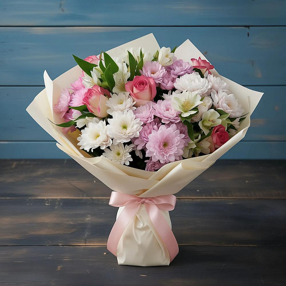 Букет цветов из: Хризантемы, Альстромерии и Розы в Старой Купавне